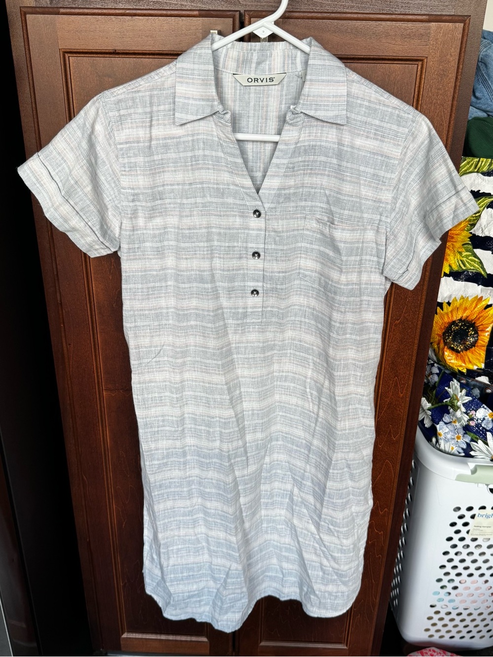 Orvis NWT Gray Striped Hemp Cordura Travel Dress Short Sleeve Size Small